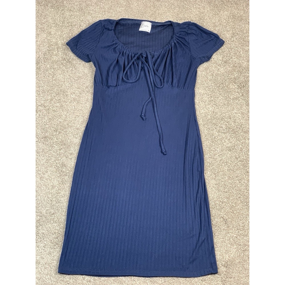 Livi by Olivia Rae Womens Dress Short Sleeve Cinch Front Stretch Blue Summer XS‎